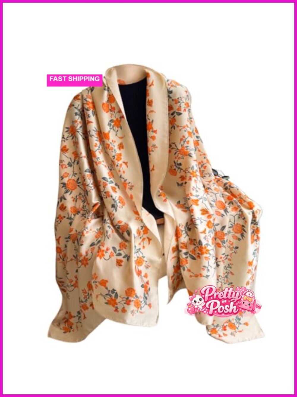 Silk Feeling Satin Floral Scarf Shawl Wrap Lightweight Long Women